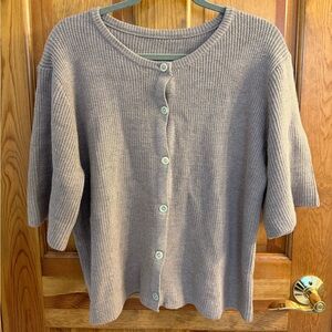 Women's Oatmeal Button-Up Short Sleeve Sweater